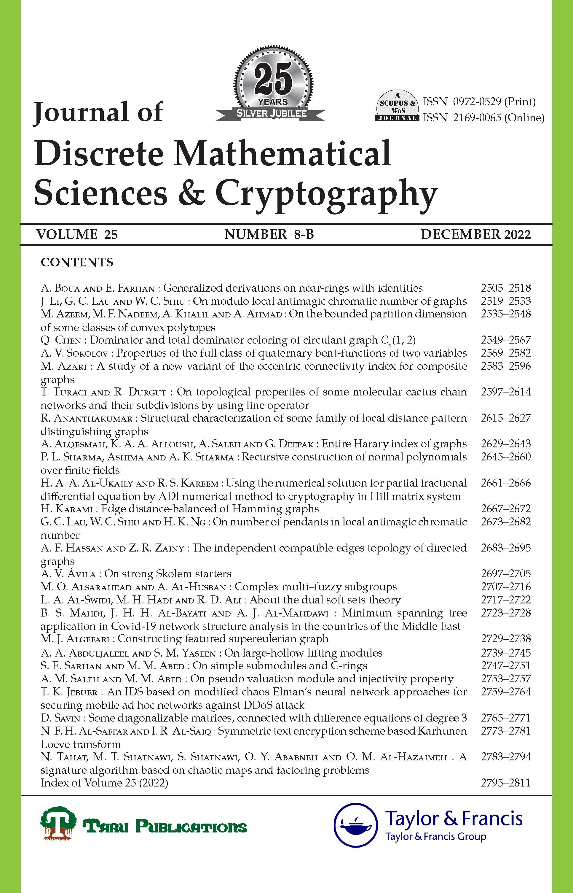 Journal of Discrete Mathematical Sciences and Cryptography